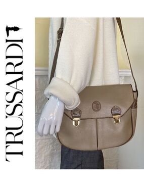 Trussardi Crespo Collection Italian Leather Unisex Messenger Bag Vintage